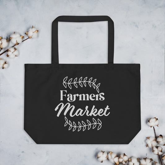 Farmers Market Organic Tote Bag - Black -Large